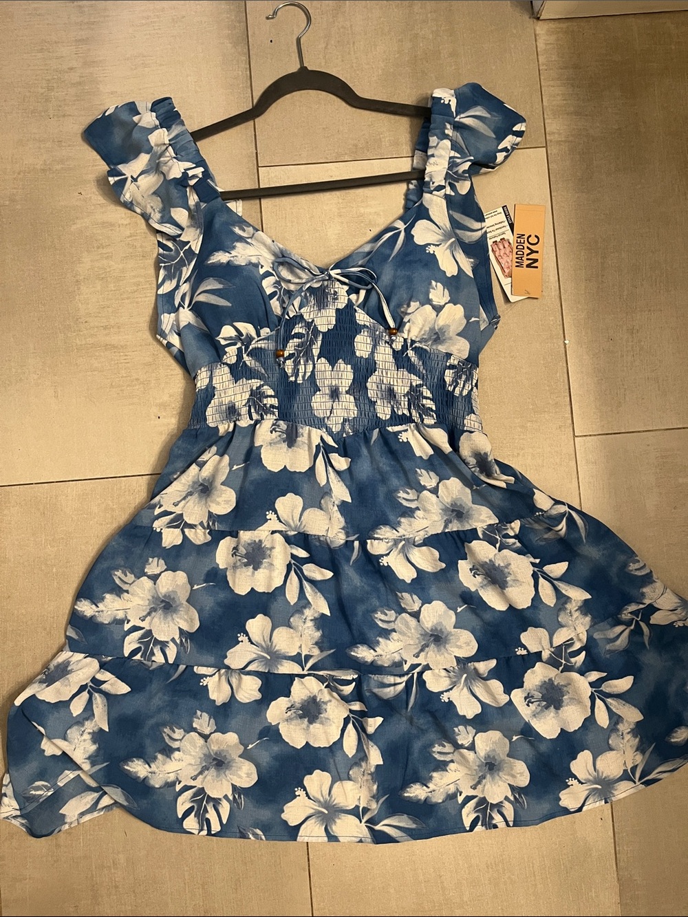 Blue & White Floral Tie-Front Sundress